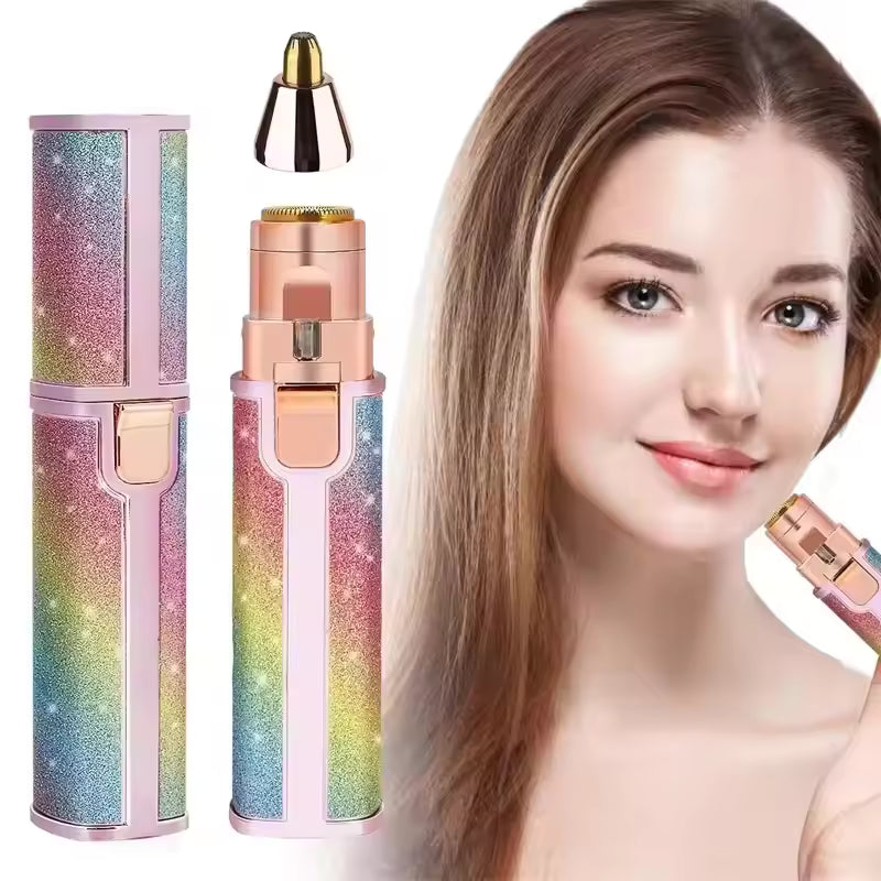2 In1 Rechargeable Facial Hair Removal and Eyebrow Shaver - Face Lips Body Painless Facial Razor with Built-in LED Light USB
